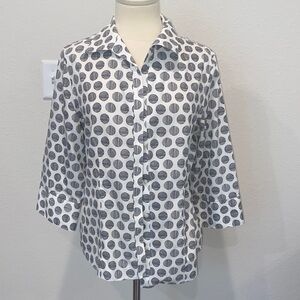 Chico's No Iron Button-Up Shirt Polka Dot Print Large
